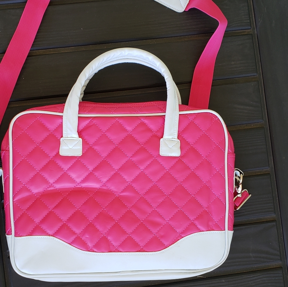 PINK WHITE QUILTED COMPUTER BAG FOR 11" TO 14"